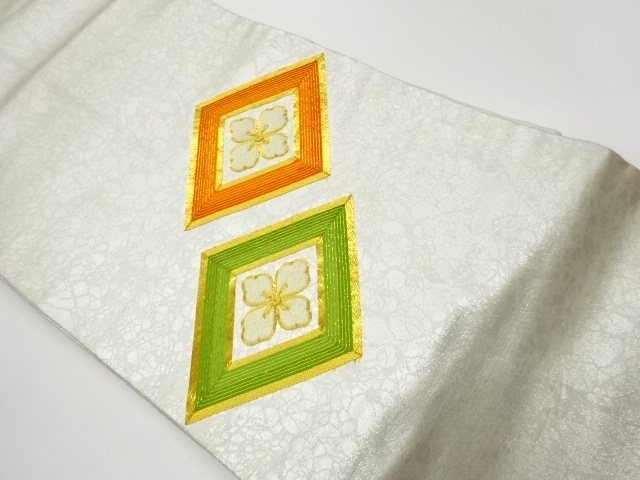 リサイクル　金駒刺繍花菱模様名古屋帯